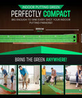 Indoor Putting Green With Auto Ball Return Pro Grade True Roll Mat At 10-11 Stimp Dual Precision Holes shown in home use