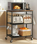 Smooth Rolling 3 Tier Kitchen Microwave Cart Sturdy Steel Build Easy Glide Casters with microwave and coffee maker setup.