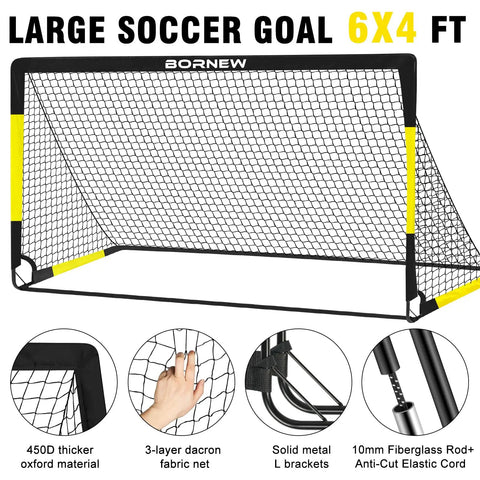 Front view of 6x4 ft Portable Pop Up Soccer Goal with Oxford cloth net, part of the Two Pack Easy Fold Portable Pop Up Soccer Goals set.