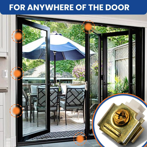 Sliding Door Stop Set Of 2 For Pocket And Bi-Passing Doors, Universal Track Stopper, gold hardware installed on glass doors