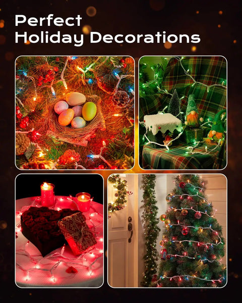Clear Incandescent Mini Christmas Lights 100-Count On 20 Ft White Wire End-To-End Connectable 2.4 Inch Bulbs on festive decor