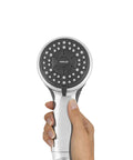 Handheld Shower Head With Eco Flow Low Flow 1.6 GPM Four Spray Modes DIY Easy Install Adjustable Bracket Chrome Finish Saves Water And Cash Bath Fixture Model VBE453 head view