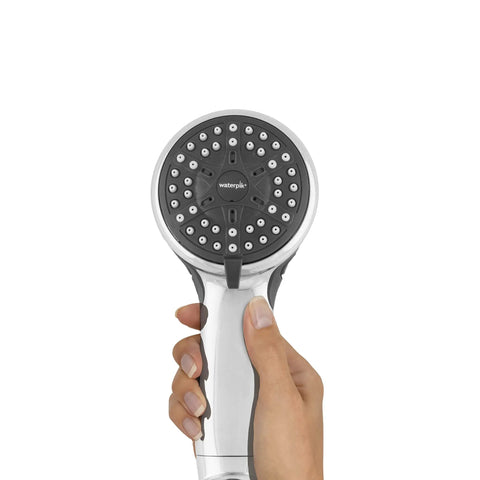 Handheld Shower Head With Eco Flow Low Flow 1.6 GPM Four Spray Modes DIY Easy Install Adjustable Bracket Chrome Finish Saves Water And Cash Bath Fixture Model VBE453 head view