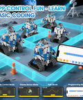 6 In 1 STEM Robot Building Kit With 780 Pieces, App And Remote Control Space Robot Toys For Kids Ages 8 To 14 on lunar surface