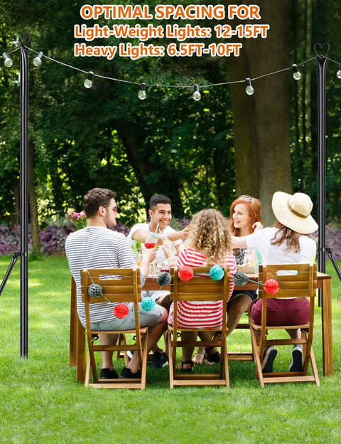Two Pack 9.8 Ft Outdoor String Light Poles for Hanging Lights at outdoor dinner