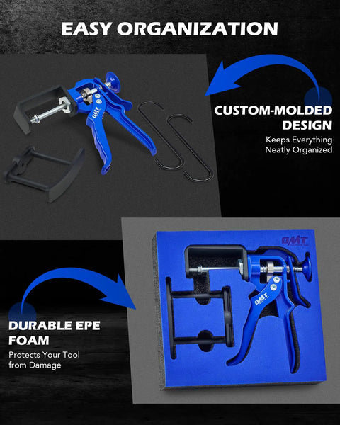 Dual Piston Brake Caliper Compressor Tool For Fast Pad Replacement Pro Grade Gear with custom-molded case and foam.