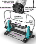 PCB Board Holder Soldering Station With 6 Adjustable Arms And 360 Degree Rotating Clamp Pro Grade Smoke Solder Fume Absorbing Fan