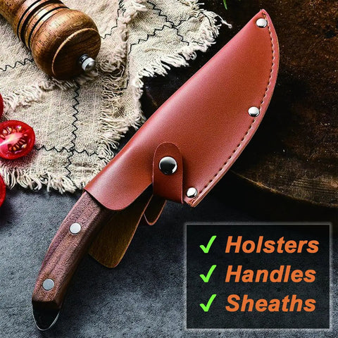 Heavy Duty Chicago Screws And Leather Rivets Kit, 120 Pieces Rock Solid Hardware Six Sizes, Includes Phillips Screwdriver And Hole Punch, Top Shelf Gear For Crafting Belts Purses Bags Shoes And Bookbinding Projects with leather sheath and wooden handle knife.