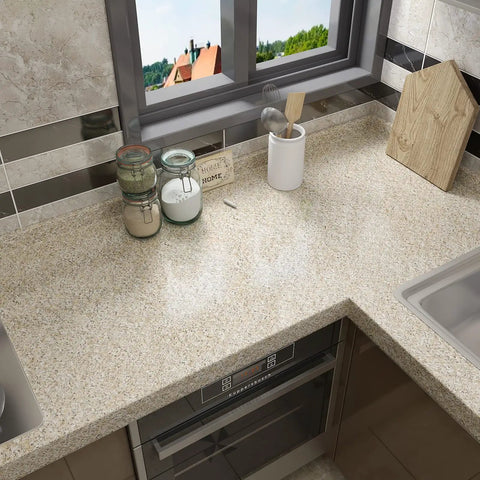 Light Brown Granite Peel And Stick Countertop Paper, 24 By 354 Inch Self Adhering Vinyl Wallpaper on kitchen counter