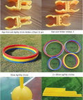 Drone Racing Obstacle Course Kit For Home And Outdoors showing clips, poles, agility circles, and water-filled bases