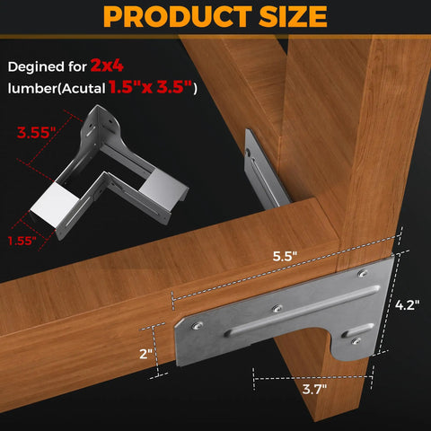 Your Shop Go To Galvanized Steel Workbench And Shelving Hardware Kit corner brackets on 2x4 lumber with measurements shown