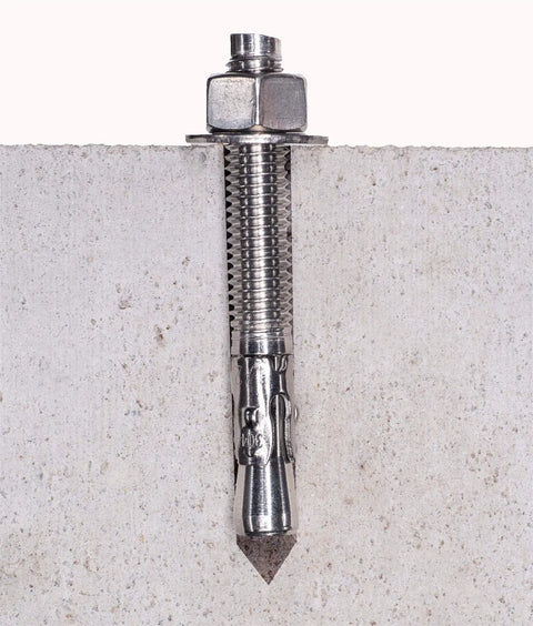 Beefy 1/2 Inch By 6 Inch Wedge Anchor Set, 5 Piece, Stainless Steel 304 Corrosion Resistant, installed in concrete