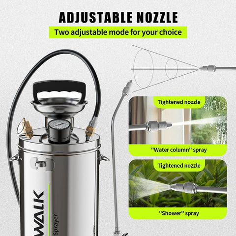 Adjustable nozzle of One Gallon Stainless Steel Pump Sprayer With 20 Inch Wand And 4 Foot Hose for plants and pest control