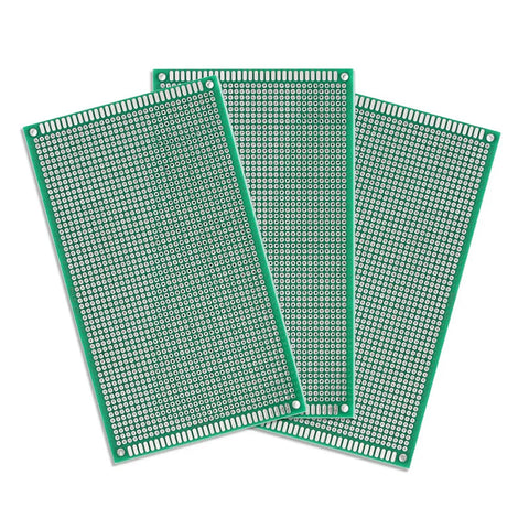 10 Pack Double Sided FR4 PCB Boards 9x15 Cm Solderable Prototyping Boards For DIY Electronics And Arduino Kits, top view.