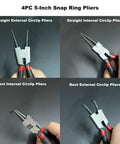 4 Piece Snap Ring Pliers Set Mini Internal And External Circlip Pliers With Straight And Bent Jaw, Spring Loaded C Clip Pliers