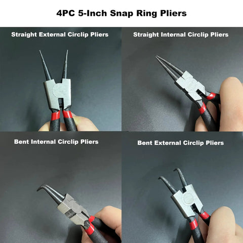 4 Piece Snap Ring Pliers Set Mini Internal And External Circlip Pliers With Straight And Bent Jaw, Spring Loaded C Clip Pliers