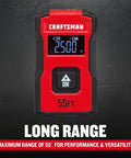 Handy Pocket Laser Distance Measurer With 55 Ft Range, Rechargeable Li Ion Battery, USB Charging, One Button Operation, And Backlit LCD Display For Quick, Easy Measurements On The Go. Red Craftsman unit