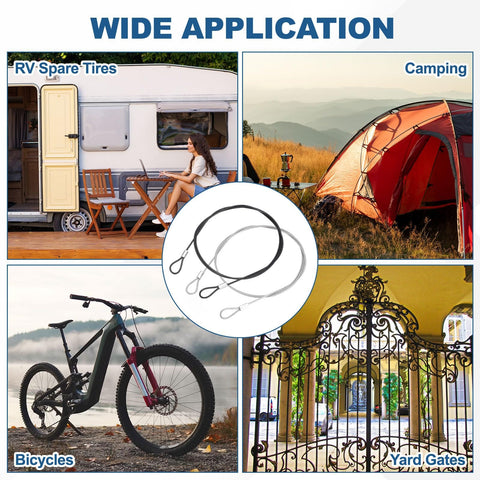 Wide application of 6 Pack Security Cable Lock Set With Double Loop Cables in RV, camping, bikes, and yard gates.