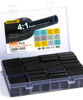 Top Tier 500 Pieces Heat Shrink Tubing Kit With Sticky Liner And Fast 4 To 1 Shrink Ratio for marine wiring in clear storage box.