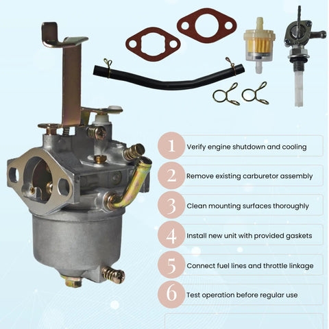 Carburetor Kit Replacement For 63Cc To 64Cc 2HP Gas Generators And Small Engines With Fuel Filter, installation steps shown