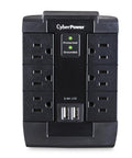 Front view of Six Swivel Outlet Surge Protector With 1200J Surge Protection, 125V, Two USB Ports, Wall Tap Design, Compact Power Hub.