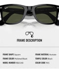 Front view of Wayfarer Classic Sunglasses Bundle With Eyewear Kit High Bridge Fit Square Shape Shades with black acetate frame.