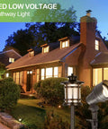 8 Pack Low Voltage LED Landscape Lighting Kit For Outdoor Yard Shine, 12V To 15V Pathway And Flood Lights in front yard view