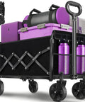 Foldable Wagon Cart with 280 lbs Capacity, Lightweight and Easy to Carry Weighs Only 11 lbs, loaded with cargo and drink holders