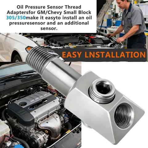 Oil Pressure Sensor Thread Adapter 1/8-27 NPT Port Plug For GM Chevy Small Block 305 350 Engines Enables Easy Addition Of An Extra Sensor With Tight Clearance And No Fuss Bolt On Install