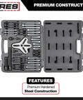 43-Piece Harmonic Balancer Puller Kit With Heavy-Duty 4-Way Slotted Yoke displayed in a case with pro-grade components