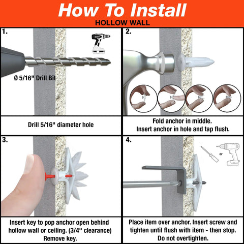 Step-by-step guide for installing Heavy Duty Hollow Door Anchors For Thin Doors Fits 8 To 12 Screws 1/8 To 1/4 Inch Grip Range
