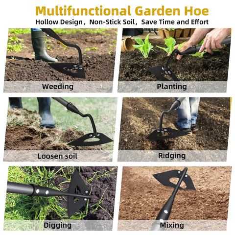 Garden Hoe Weeder Removal No Nonsense Heavy Duty Weed Tool For Gardening 55 Inch Stand Up Long Handle Hollow Blade in use