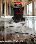 Heavy Duty 10 Gallon Wet Dry Vacuum With 4.5 Peak HP Motor And Three In One Cleaning, Includes 7 Foot Hose And 15 Foot Cord in workshop.
