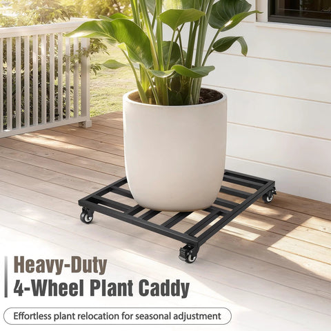 22 Inch Heavy Duty Plant Caddy With Four Wheel Rolling Metal Stand 600 Pound Capacity Square Plant Dolly With Lockable Casters for large pots
