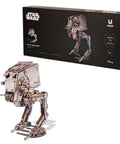 Wooden Star Wars AT ST Walker 3D Puzzle Featuring Smooth Shifting Gear System That Delivers Real Walking Motion Knockout DIY Brain Teaser And Straight Fire Collector Grade Hobby Kit with box detail
