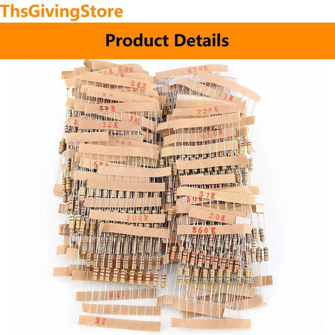 Beast 1000 Piece Carbon Film Resistors Kit With 100 Distinct Values From 1 Ohm To 1 Mega Ohm 5 Percent Tolerance Half Watt Perfect For DIY Projects And Experiments, showing assorted resistors neatly packed.