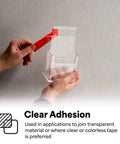 Person using Heavy Duty Mounting Tape 4910 Clear 6 Inch By 5 Yards Double Sided Permanent Adhesive on a plastic holder.