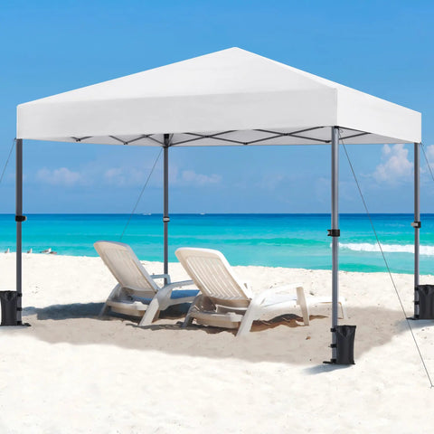 10x10 Pop Up Canopy No Fuss Easy Setup Tent For Backyard Parties And Outdoor Events With One Push To Lock Frame on beach