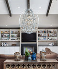 Large Modern Globe Crystal Chandelier With 9 G9 Bulbs Not Included Adjustable Hanging Light Fixture in living room setting