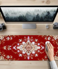 Massive 31.5 By 11.8 Inch Gaming Mouse Pad With Luxury Red Ornamental Pattern on desk, hand using mouse