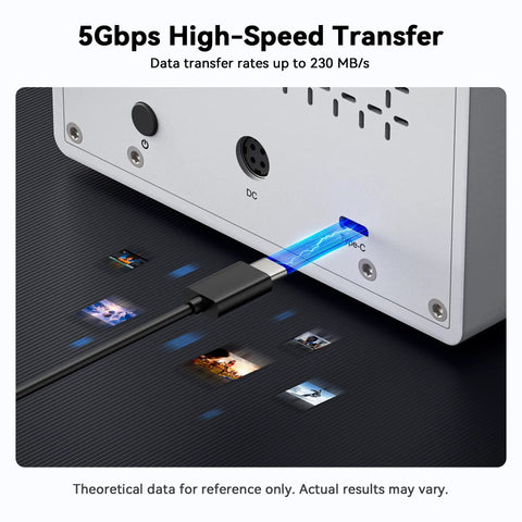 Four Bay USB C External Hard Drive Enclosure For 2.5 And 3.5 Inch SATA HDD Or SSD Drives Rugged Aluminum DAS Box with USB-C connection.