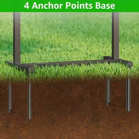 4 anchor points base of Heavy Duty Garden Hose Holder With Brass Faucet Freestanding Hose Reel Stand With Storage Basket