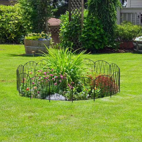 Decorative Arch Garden Fence Border Set, 10 Pack, 11 Feet Long, 16 Inches High, Rustproof Black Metal Fence for Flower Beds