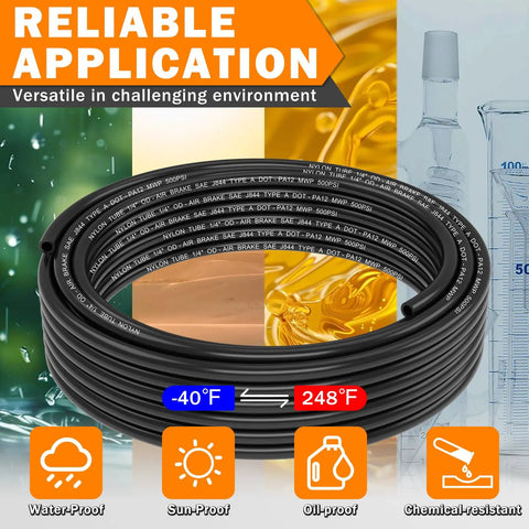 Premium PA12 Nylon Pneumatic Air Tubing 30 Ft 1 Quarter Inch OD DOT Approved for semi trucks and industrial air systems