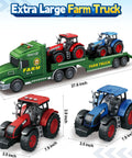 Farm Truck Toy Set For Toddlers And Kids Aged 3 To 7 Includes 27 Inch Semi Flatbed Truck And Two Tractors Friction Powered