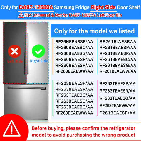 Right Side Fridge Door Shelf Bin Replacement For Fridge Door Fits RF263BEAESR RF261BEAESR RF260BEAESR And DA97-12650A