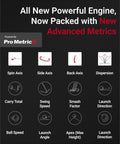 Pro Grade Golf Launch Monitor with new advanced metrics visuals and ProMetrics engine features on black background.