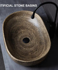 Oval Ceramic Vessel Sink for Bathroom, Retro Modern Above Counter Vanity Sink for Home or Hotel, Stylish Wash Bowl (Multi-colored-Small) with textured artificial stone finish.
