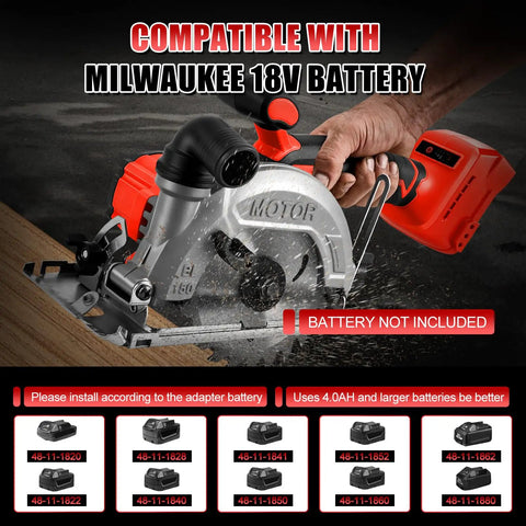 No Frills Hardcore Six Inch Cordless Circular Saw With Brushless Motor And 6200 Rpm Speed Smashes Wood Metal Tile Quick Reliable Match For Milwaukee M18 18v Batteries Tool Only Edition with battery connection.