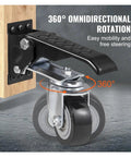 360° Omnidirectional rotation of Heavy Duty Retractable Workbench Casters For Shop Tables Featuring Two Point Five Inch Urethane Wheels.